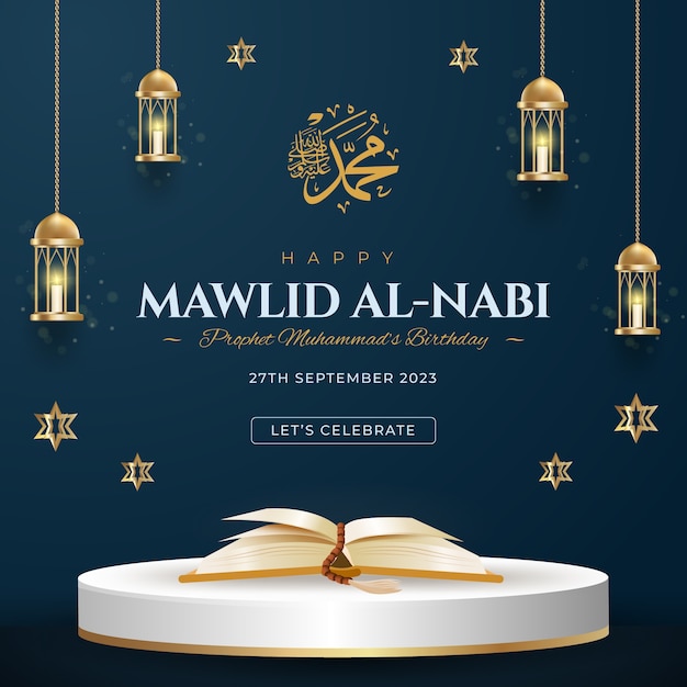 Free Vector realistic illustration for mawlid al-nabi celebration