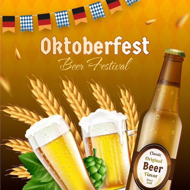 Realistic illustration for oktoberfest beer festival celebration