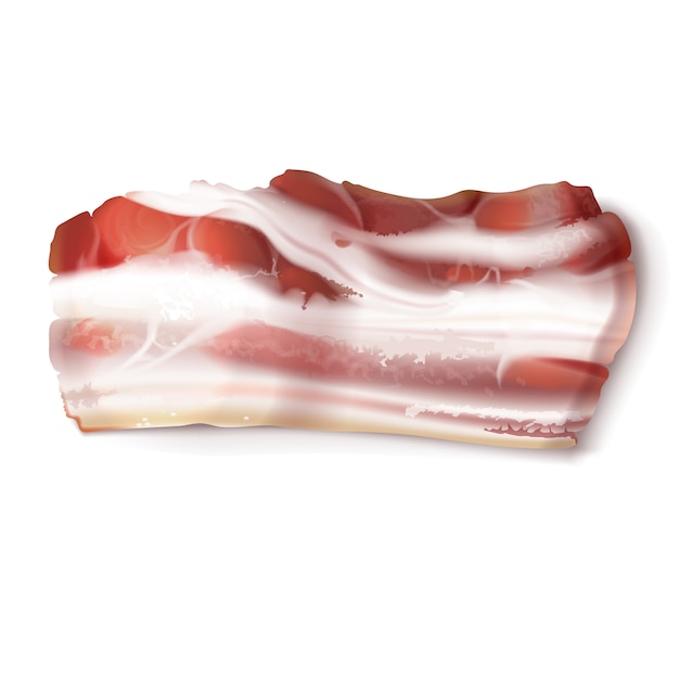 realistic illustration of thin bacon strip, rasher, fresh, raw or smoked