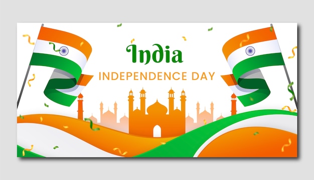 Realistic india independence day horizontal banner template