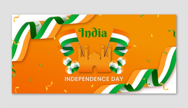 Realistic india independence day horizontal banner template