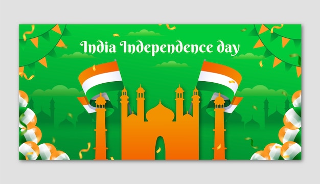 Realistic india independence day horizontal banner template