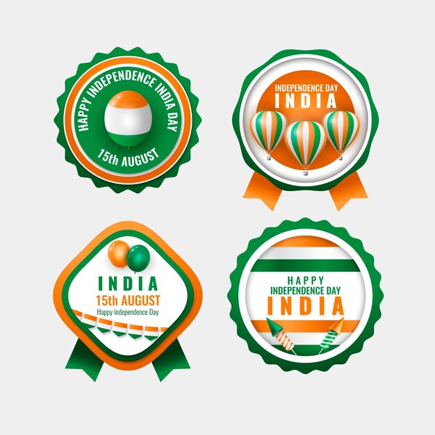 Realistic india independence day labels collection