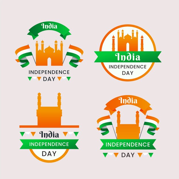 Realistic india independence day labels collection