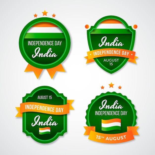 Realistic india independence day labels collection