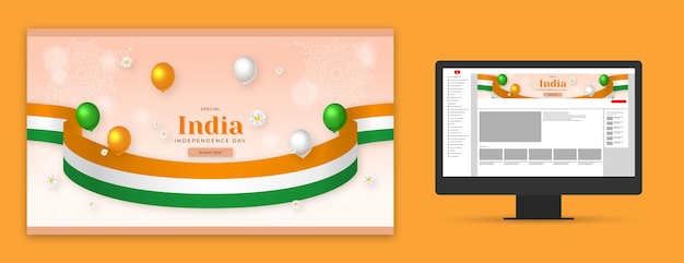 Free vector realistic india independence day youtube channel art