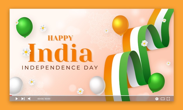 Free Vector realistic india independence day youtube thumbnail