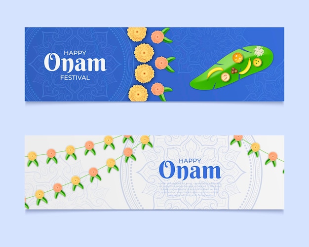 Free Vector realistic indian onam banners set