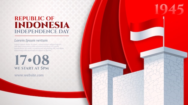 Realistic indonesia independence day horizontal banner template with flag on monument