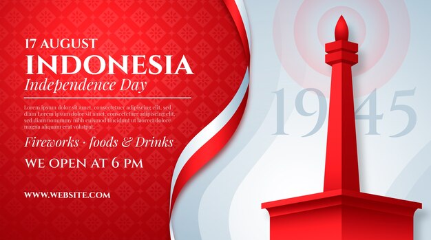 Realistic indonesia independence day horizontal banner template with monument