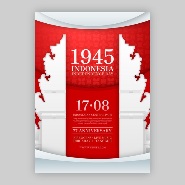 Realistic indonesia independence day vertical poster template with monument