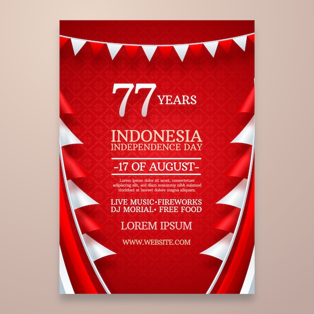 Realistic indonesia independence day vertical poster template with number and bunting