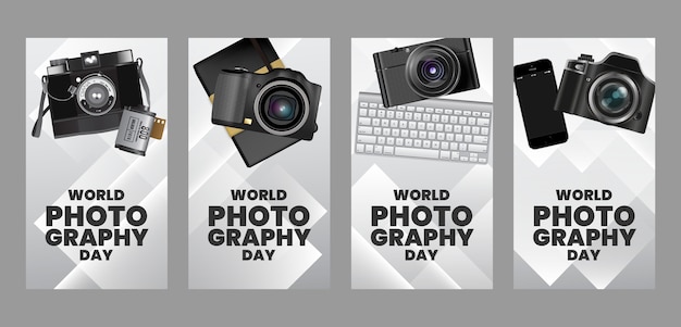 Free vector realistic instagram stories collection for world photography day