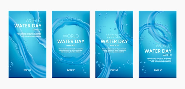 Realistic instagram stories collection for world water day