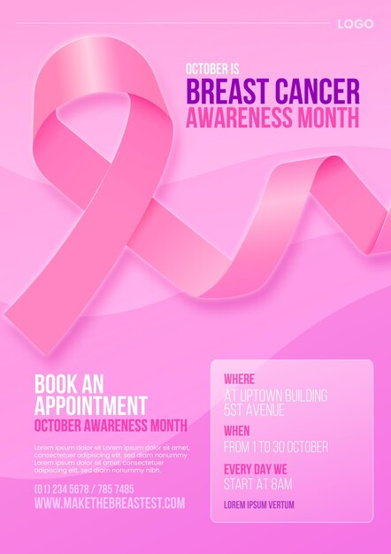 Realistic international day against breast cancer vertical poster template