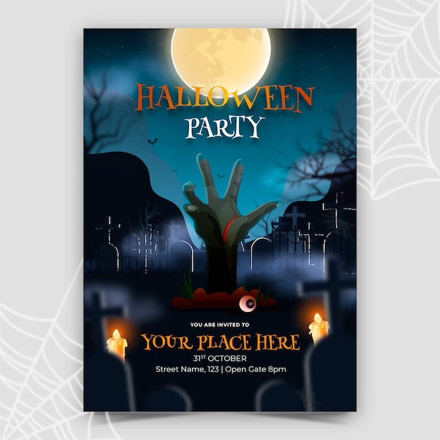 Free vector realistic invitation template for halloween season celebration