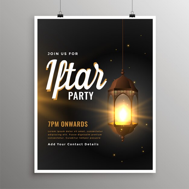 Realistic islamic lamp iftar invitation flyer