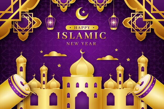 Realistic islamic new year illustration