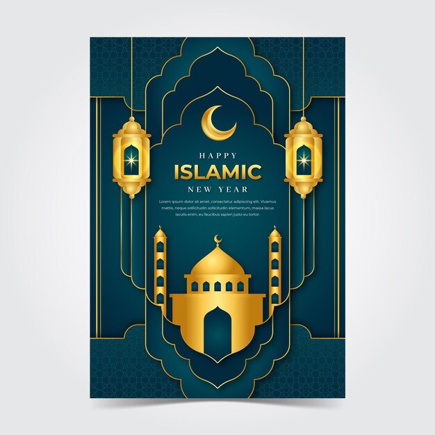 Realistic islamic new year vertical poster poster