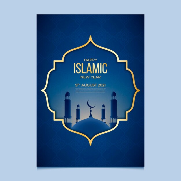 Realistic islamic new year vertical poster template