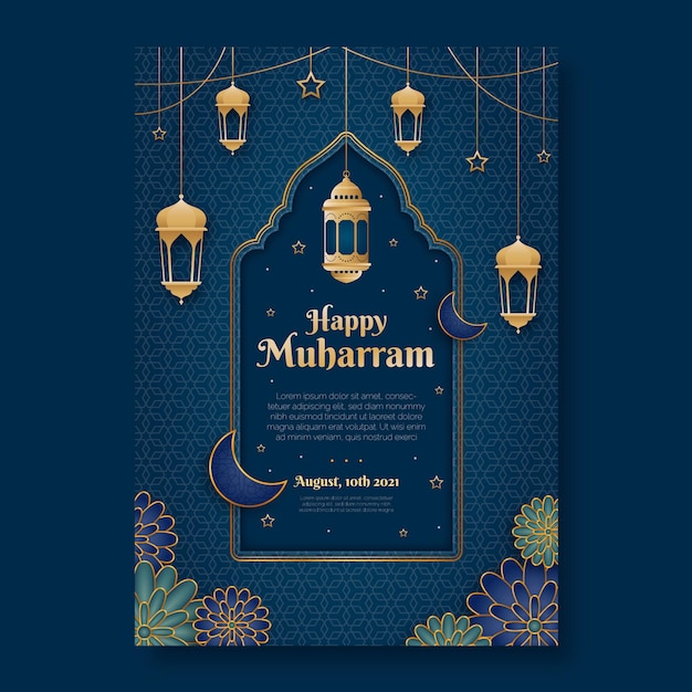 Realistic islamic new year vertical poster template