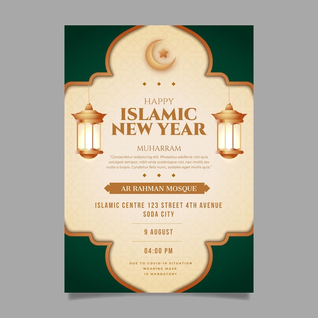 Realistic islamic new year vertical poster template