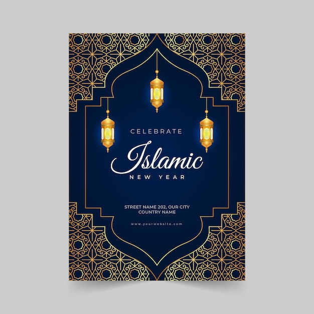 Realistic islamic new year vertical poster template