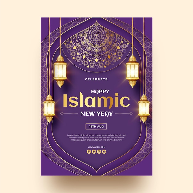 Realistic islamic new year vertical poster template