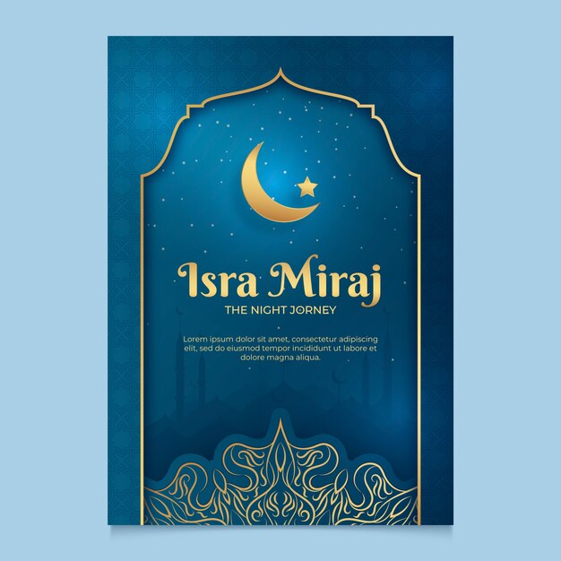 Realistic isra miraj vertical poster template