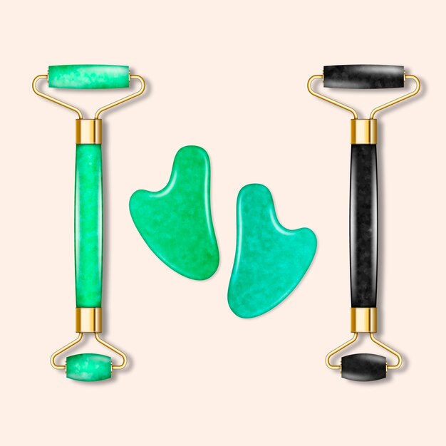 Realistic jade roller and gua sha illustration