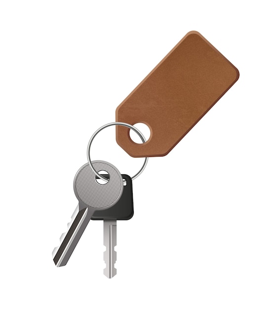 Free vector realistic keys with leather pendant isolated on white background vector illustration