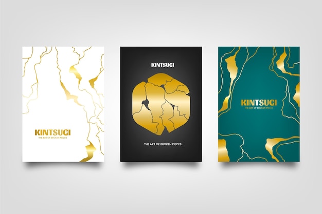 Free Vector realistic kintsugi cover collection