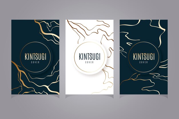 Realistic kintsugi cover collection