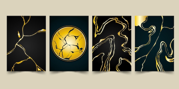 Free Vector realistic kintsugi cover collection