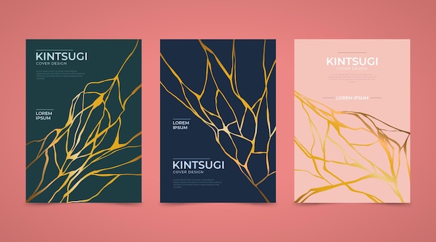 Free Vector realistic kintsugi cover collection