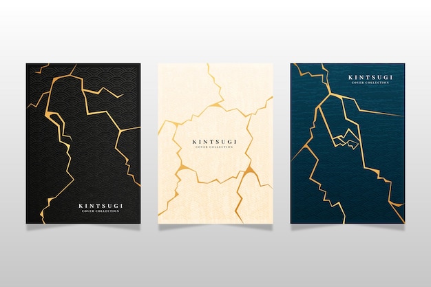 Realistic kintsugi cover collection