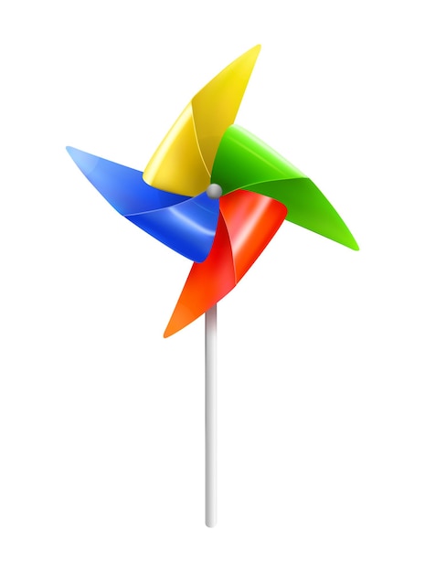 Free vector realistic kite composition with realistic image of colorful wind mill toy on stick vector illustration