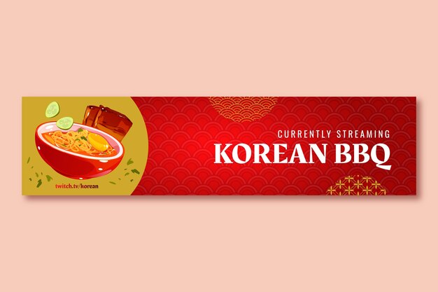 Free Vector realistic korean restaurant twitch banner template