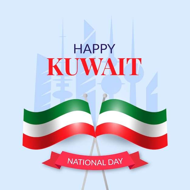 Free vector realistic kuwait national day with flag