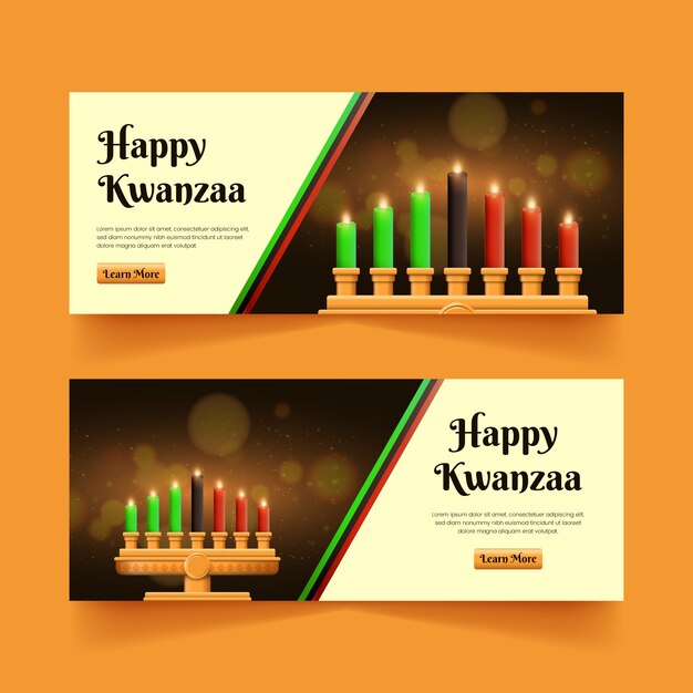 Realistic kwanzaa horizontal banners set