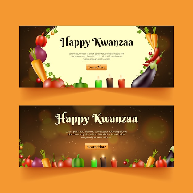 Realistic kwanzaa horizontal banners set