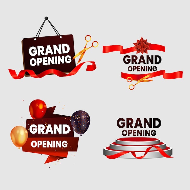 Realistic labels collection for business grand opening