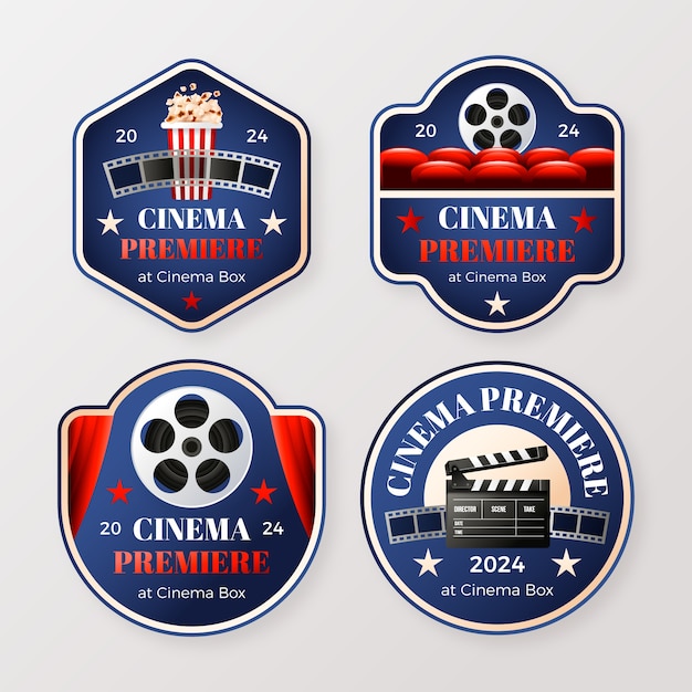 Free Vector realistic labels collection for movie premiere event