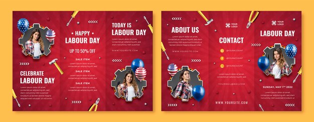 Realistic labor day brochure template