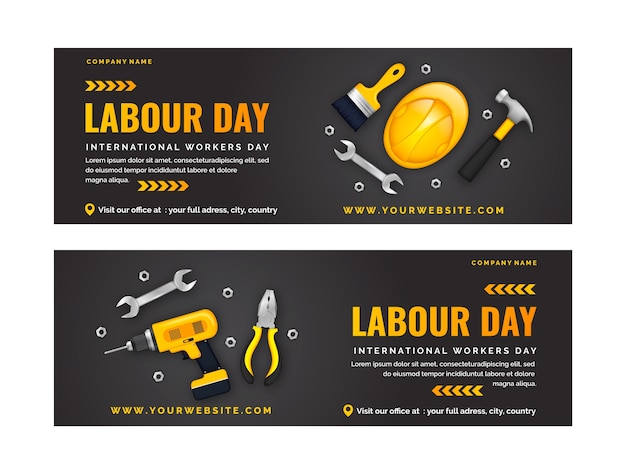 Realistic labor day horizontal banners pack