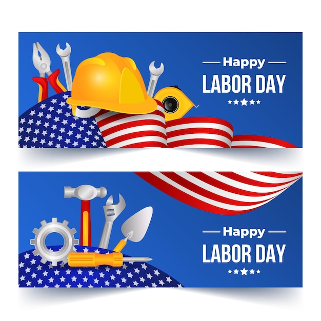 Realistic labor day horizontal banners set