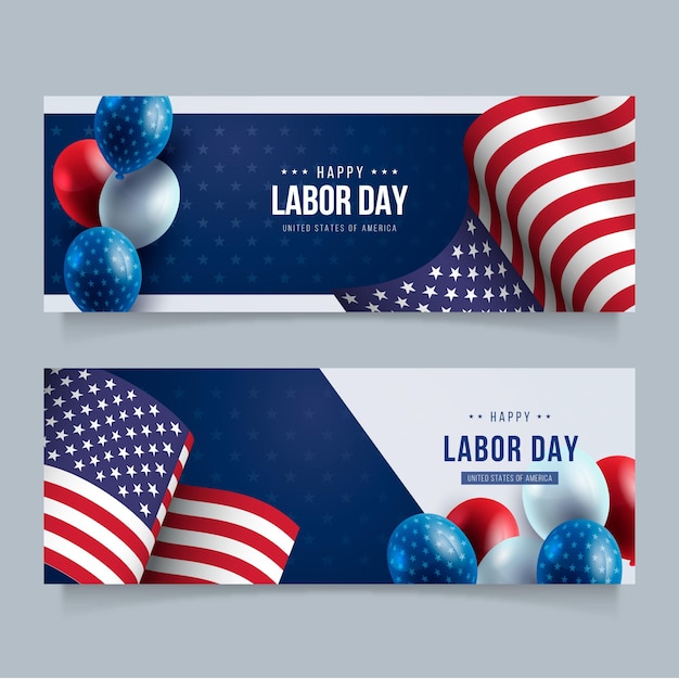 Realistic labor day horizontal banners set