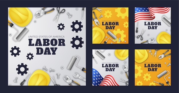 Free Vector realistic labor day ig post collection