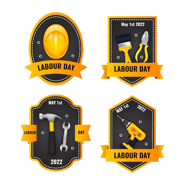 Realistic labor day labels collection