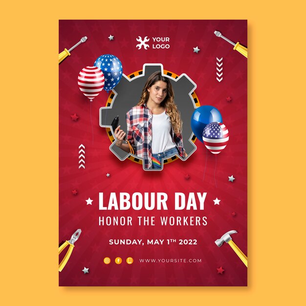 Realistic labor day poster template